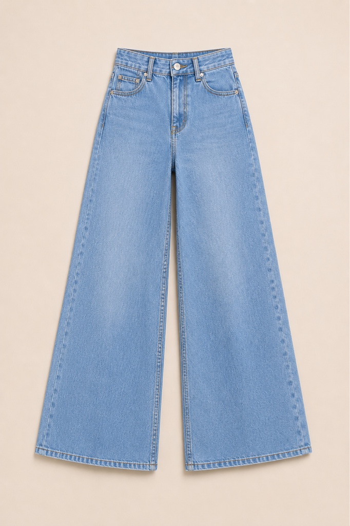 Jeans Wide Leg Azul Claro Tiro Alto