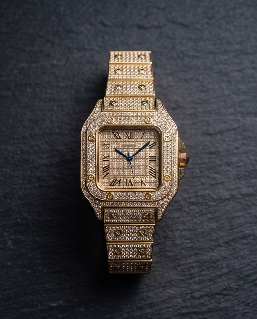 Reloj cubano dorado brillante