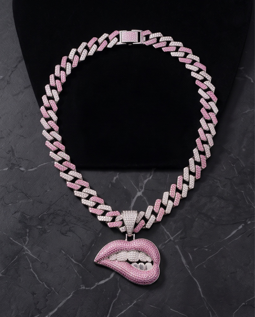 Cadena cubana beso de cristal  rosa