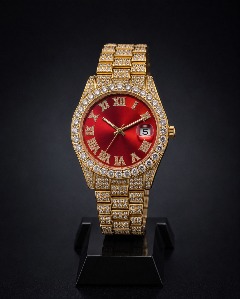 Reloj cubano dorado rojo