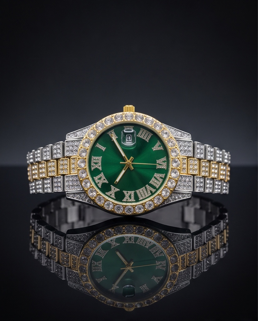 Reloj cubano verde plata