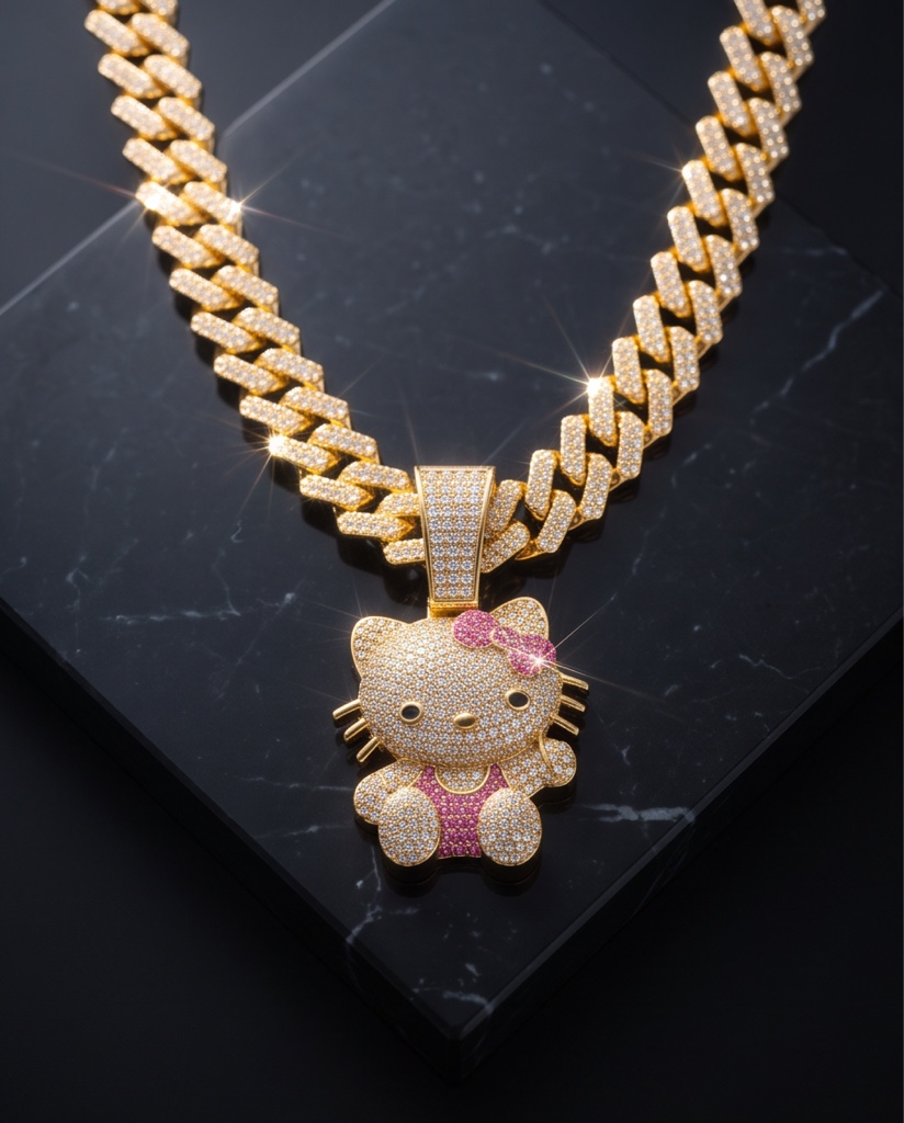 Cadena cubana dorada Hello Kitty
