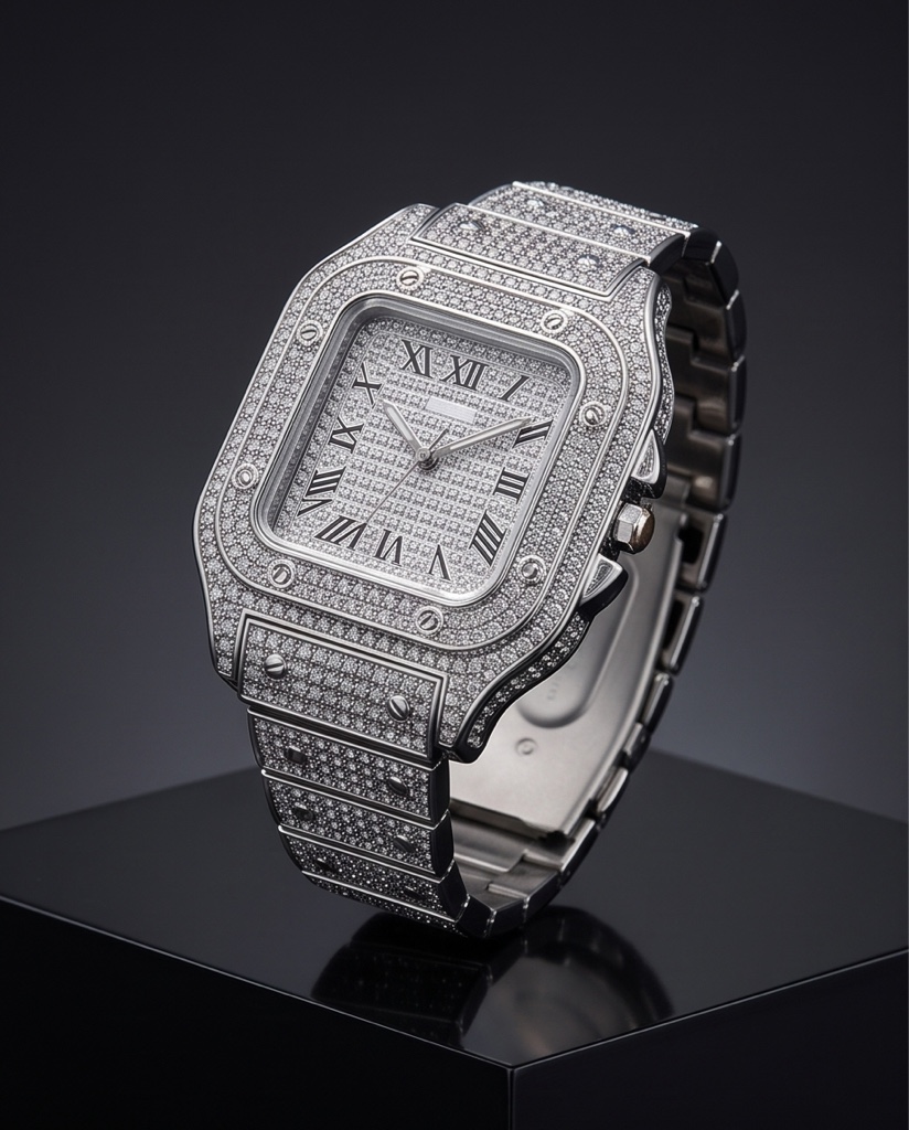 Reloj cubano plateado brillante