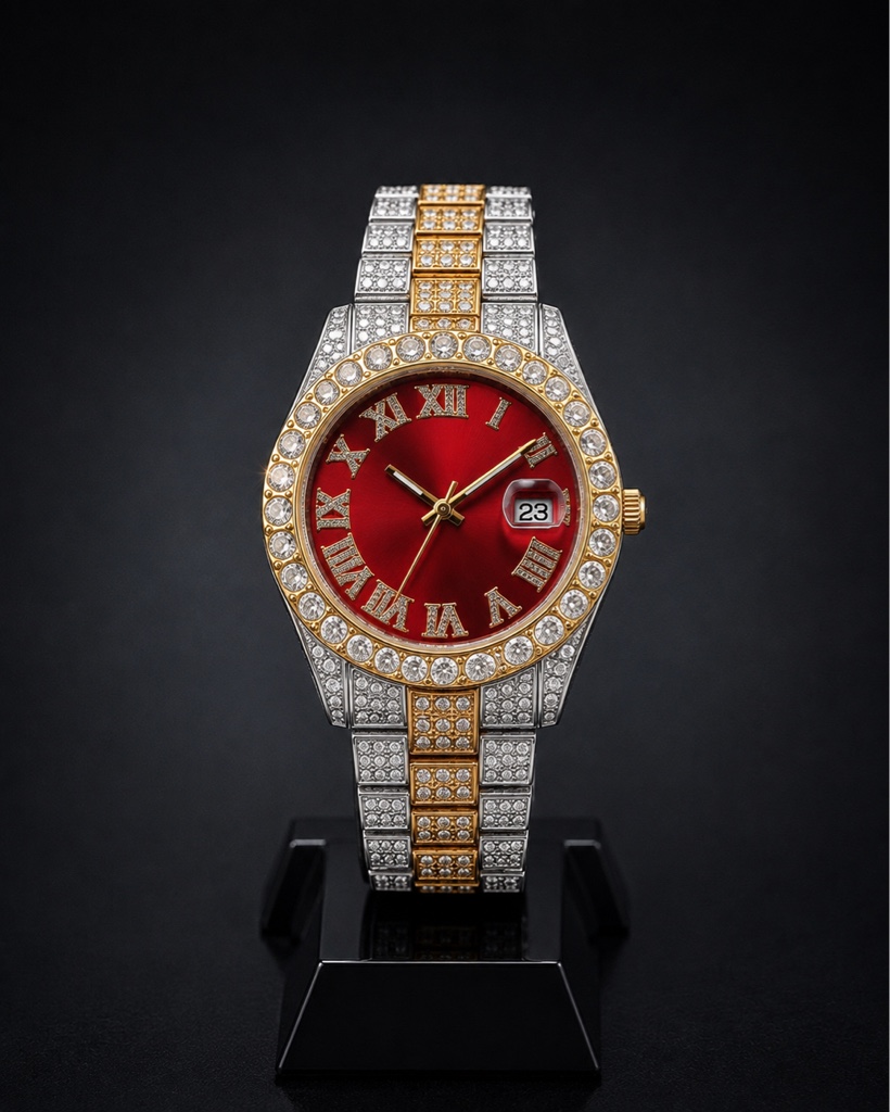 Reloj cubano plateado con rojo