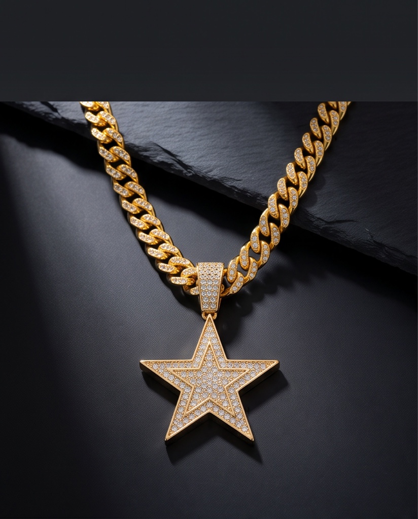 Cadena cubana dorada estrella