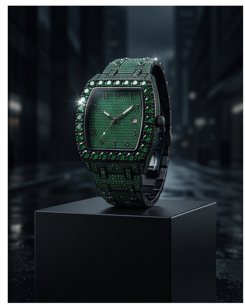 Reloj cubano verde caja cuadrada edición premium