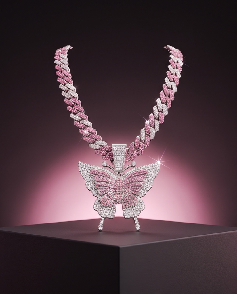 Cadena cubana mariposa rosa