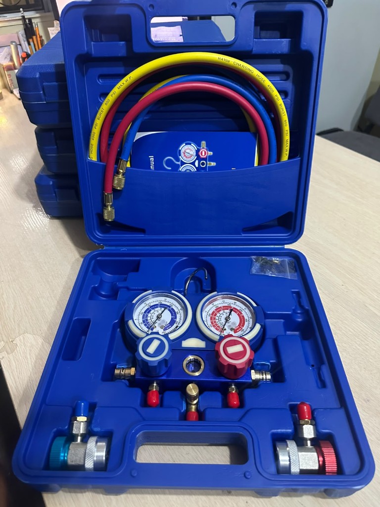 “Kit de refrigeración para aire acondicionado HVAC, juego de manómetros (manifold) para A/C, fabricado en latón, compatible con R134A, R410A y R22.”