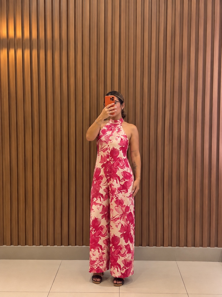 Enterizo rosa floral halter