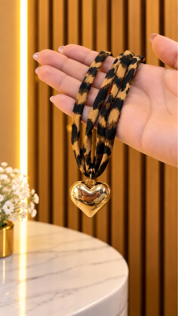 Collar animal print corazon dorado