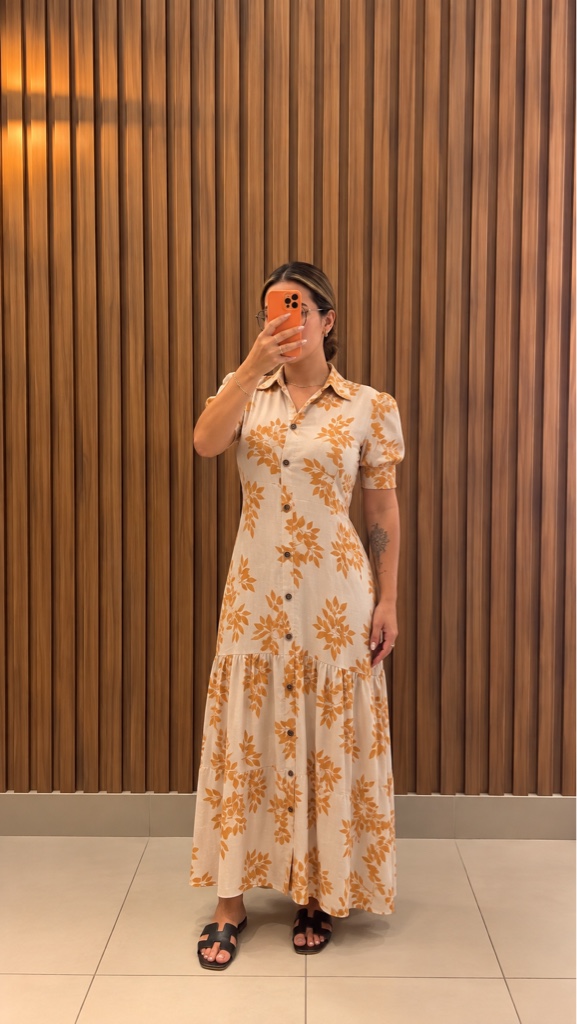 Vestido floral beige