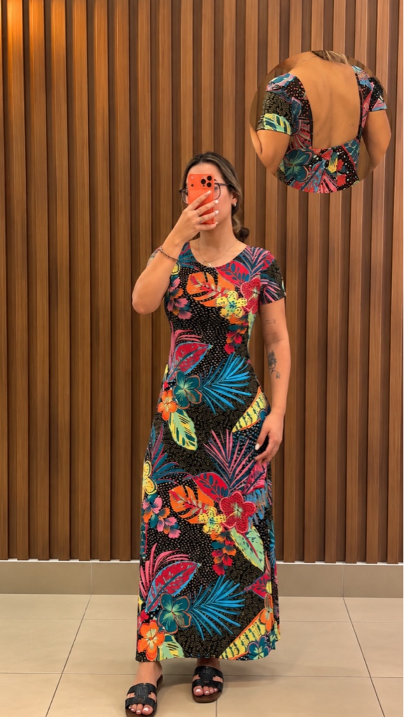 Vestido largo floral negro