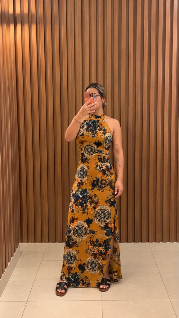 Vestido mostaza estampado