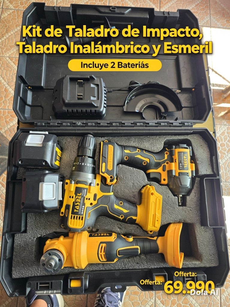 TASBEL kit taladro inalambrico amarillo