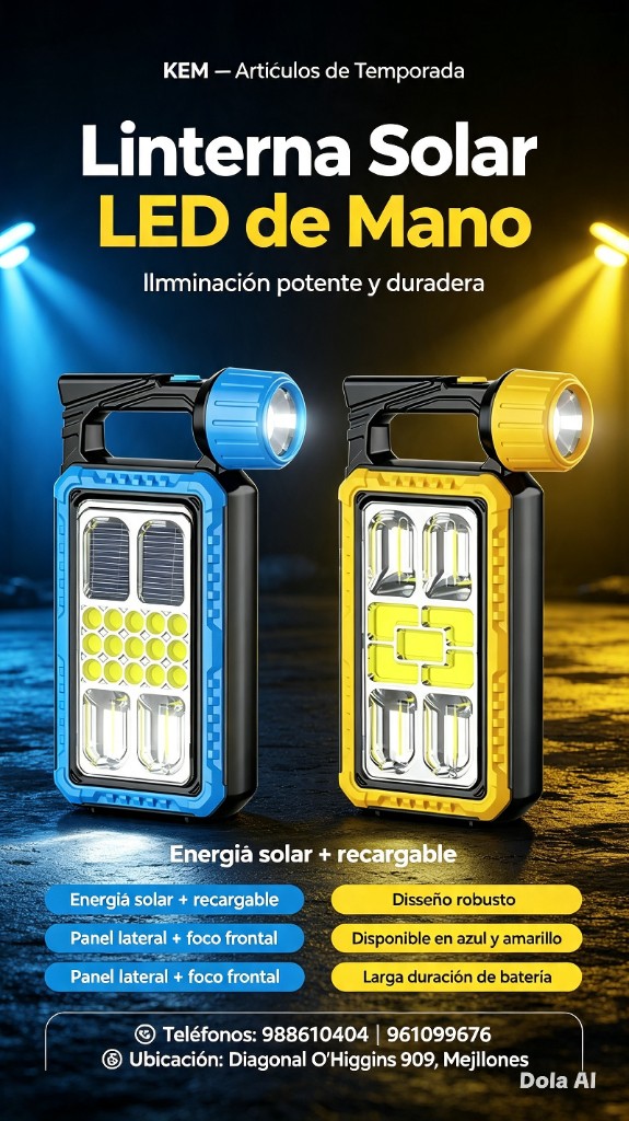 KEM linterna solar LED azul/amarilla