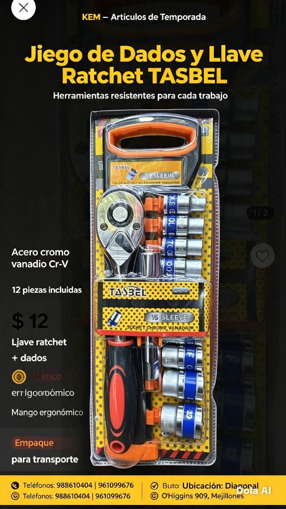 TASBEL juego de dados y llave ratchet