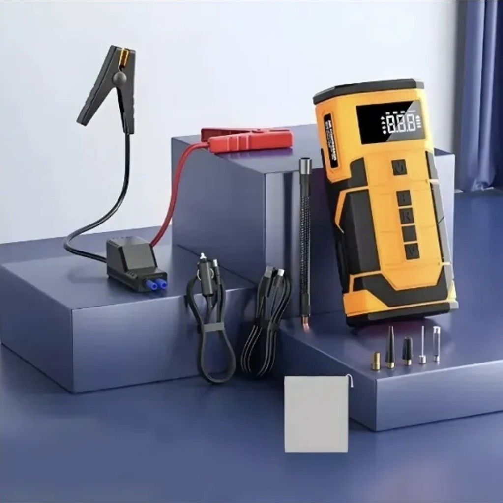 Compresor y partidor de bateria portatil naranja
