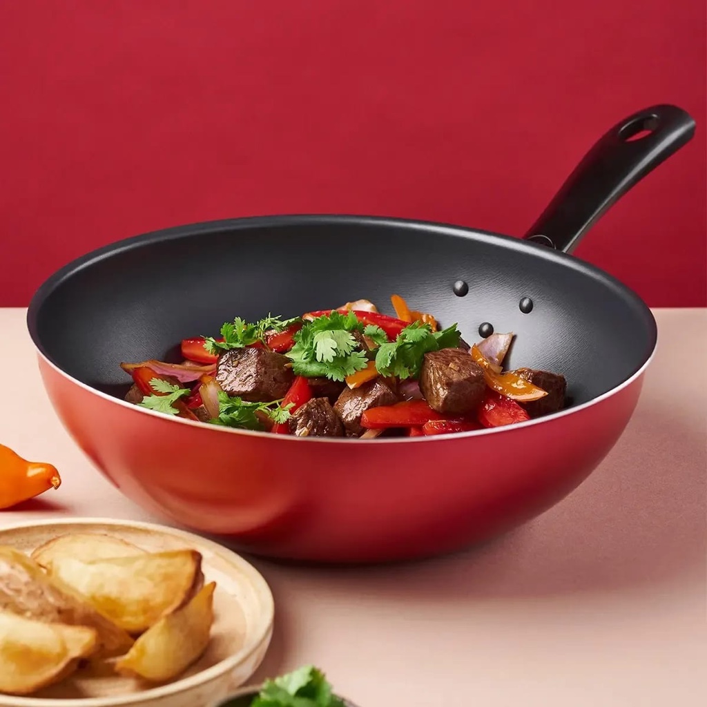 Sartén wok rojo antiadherente