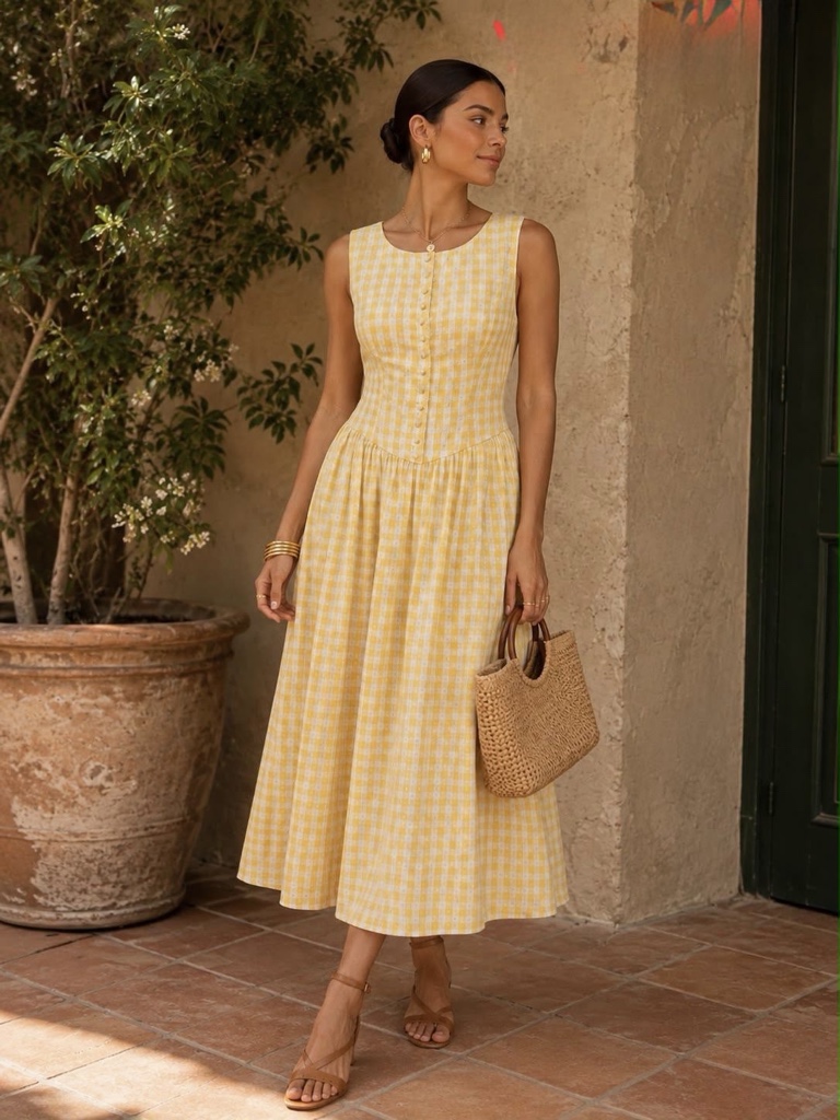 Vestido amarillo cuadros
