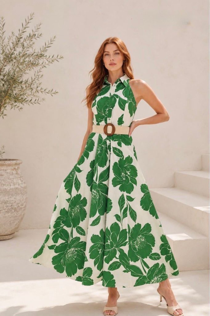 Vestido verde con cinto