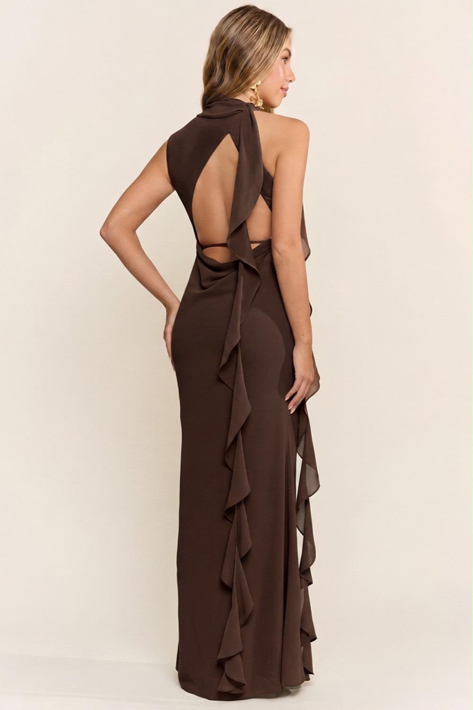 Vestido cafe largo abierto