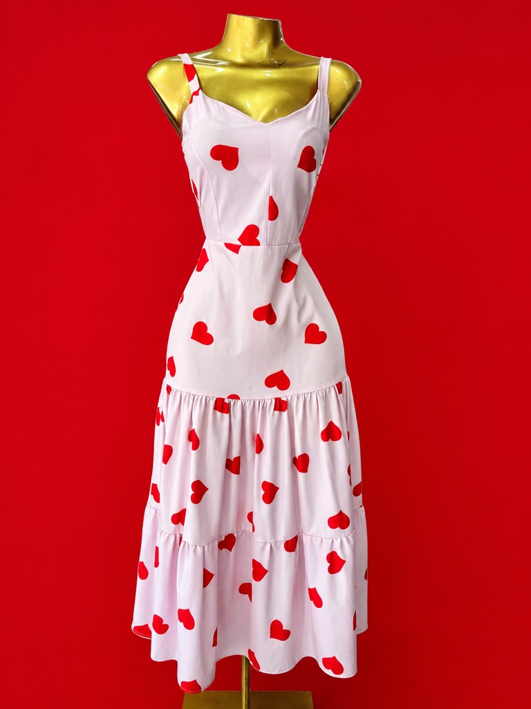 Vestido blanco corazones rojos