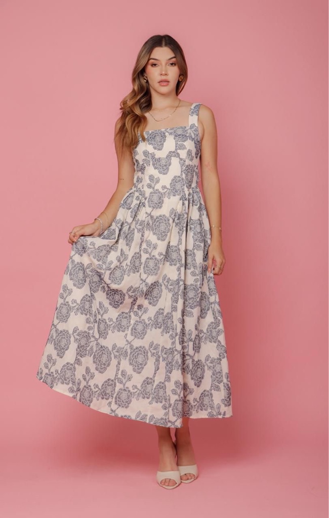 Vestido bco azul flores