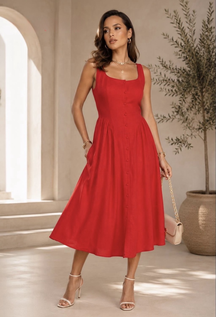 Vestido rojo botones