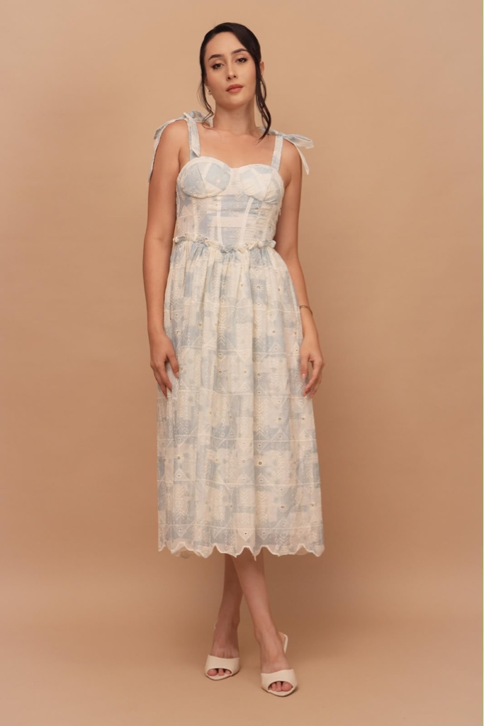 Vestido largo blanco azul
