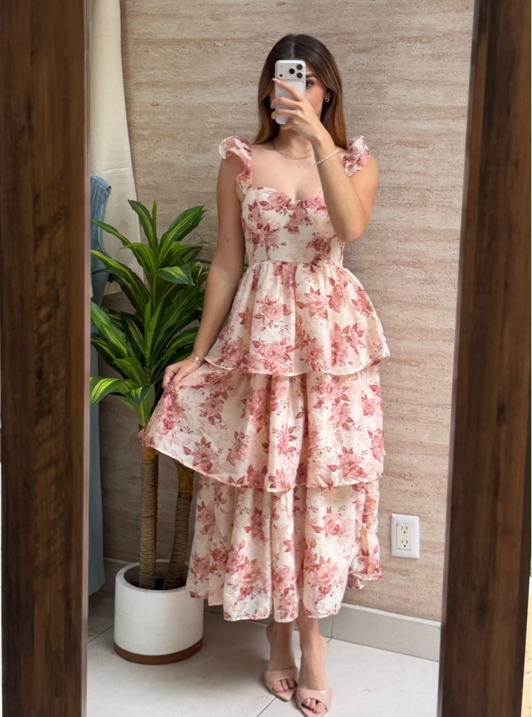 Vestido floral rosa olanes