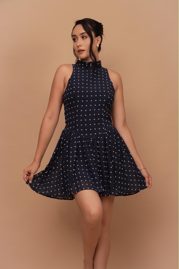 Vestido azul marino de puntos
