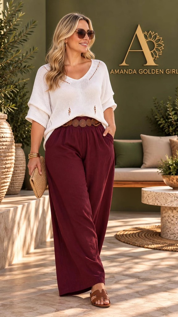 Set pantalón lino vini blusa malla blanca