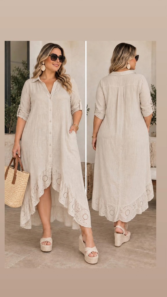 Vestido lino beige