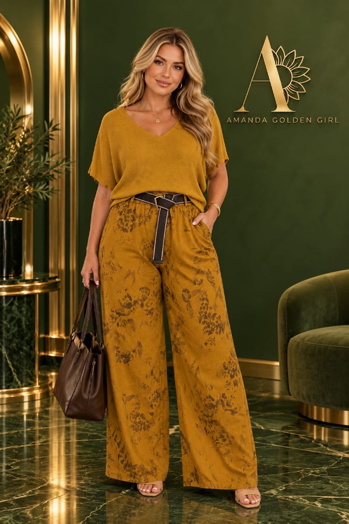Set mostaza pantalón elastizado y malla