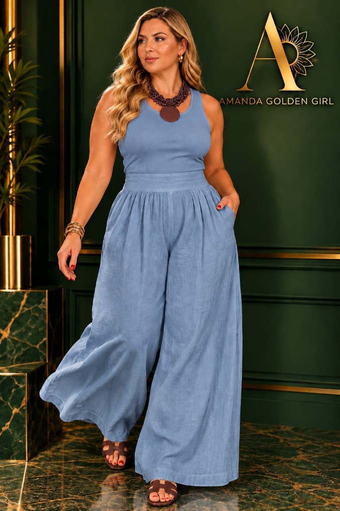 Pantalon azul lino única talla