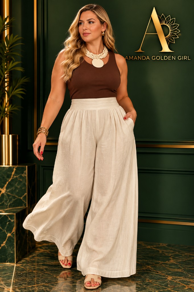 Pantalón lino crema
