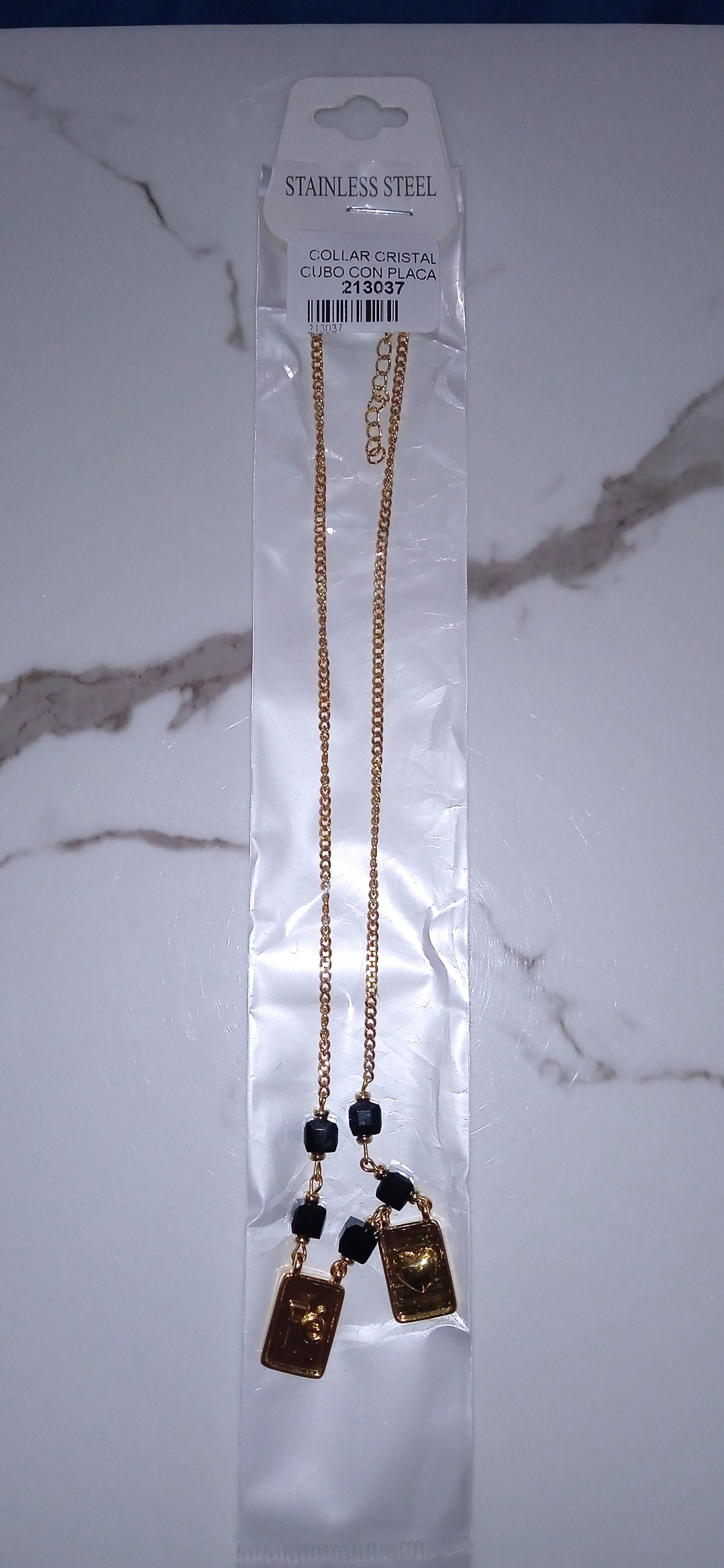 Collar cristal cubo con placa stainless steel