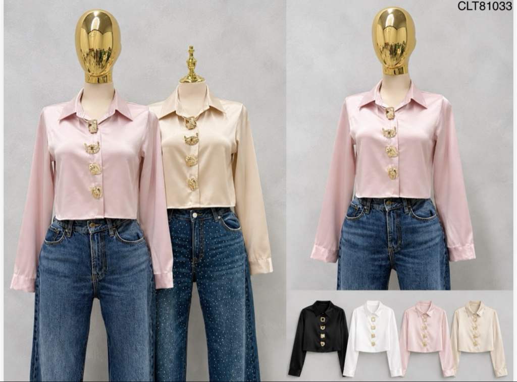 Camisa satinada con botones dorados