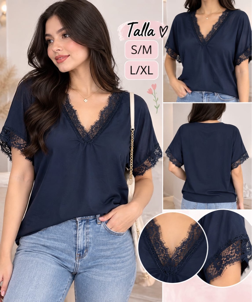 Blusa azul marino encaje