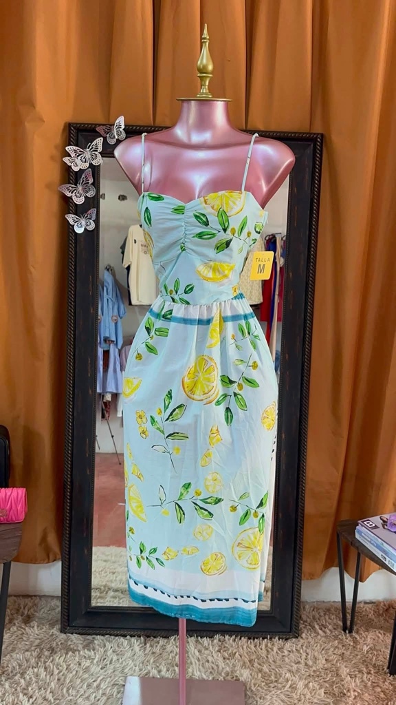 Vestido floral azul limones
