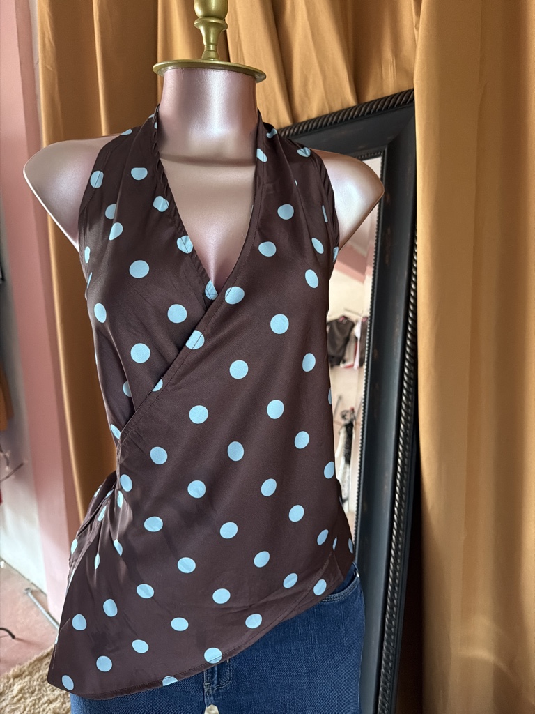 Blusa cafe lunares azules