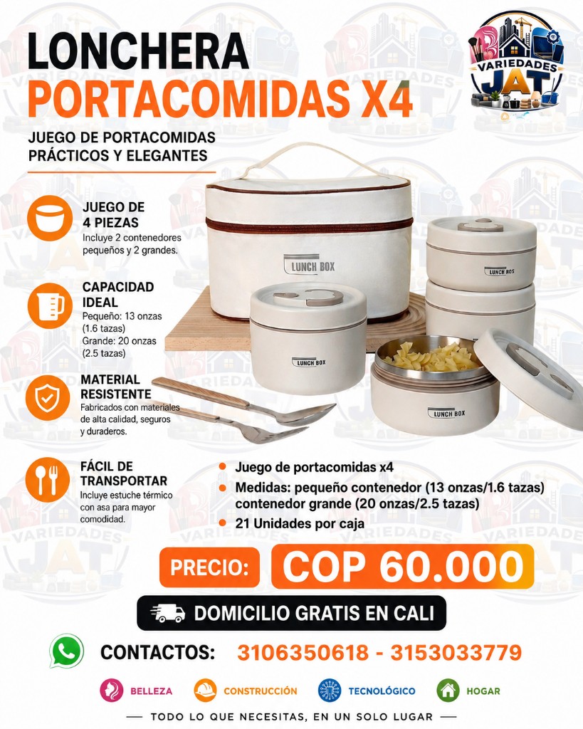 Lunchera portacomidas x4 blanca