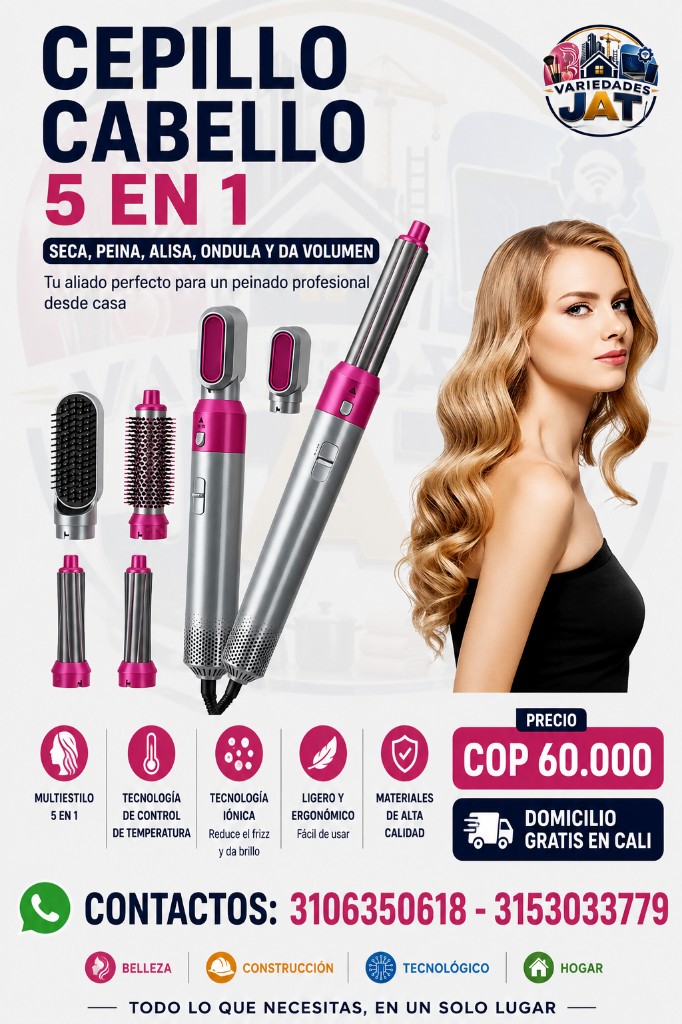 Cepillo cabello 5 en 1 rosa