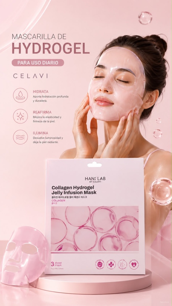 Esta mascarilla de hidrogel está diseñada para brindar hidratación profunda y reafirmación. Utiliza una tecnología termosensible que permite que la lámina de color blanco lechoso se vuelva transparente gradualmente a medida que la piel absorbe los ingredientes activos