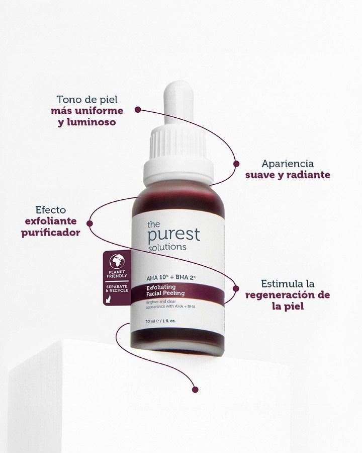 Dale a tu piel una transformación total con este poderoso peeling. Su combinación de ácidos AHA y BHA elimina células muertas, ayuda a regenerar la piel y mejora la apariencia de poros dilatados, manchas y cicatrices. 💜 · Exfoliación profunda · Luminosidad instantánea · Solo 10 minutos de aplicación Ideal para pieles con tono desigual, acné o textura irregular 💜