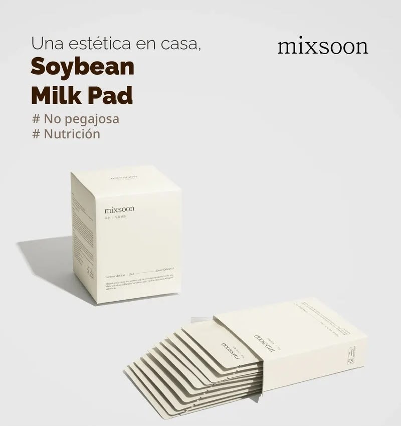 Las almohadillas de leche de soja Mixsoon 10pcs   no solo están enriquecidas con lactobacilos derivados de la soja, sino que también incorporan cinco ingredientes de origen coreano que potencian su efecto calmante (extracto de Centella asiática, madecasósido, extracto de Houttuynia cordata, extracto de Artemisia capillaris y extracto de árbol de té).