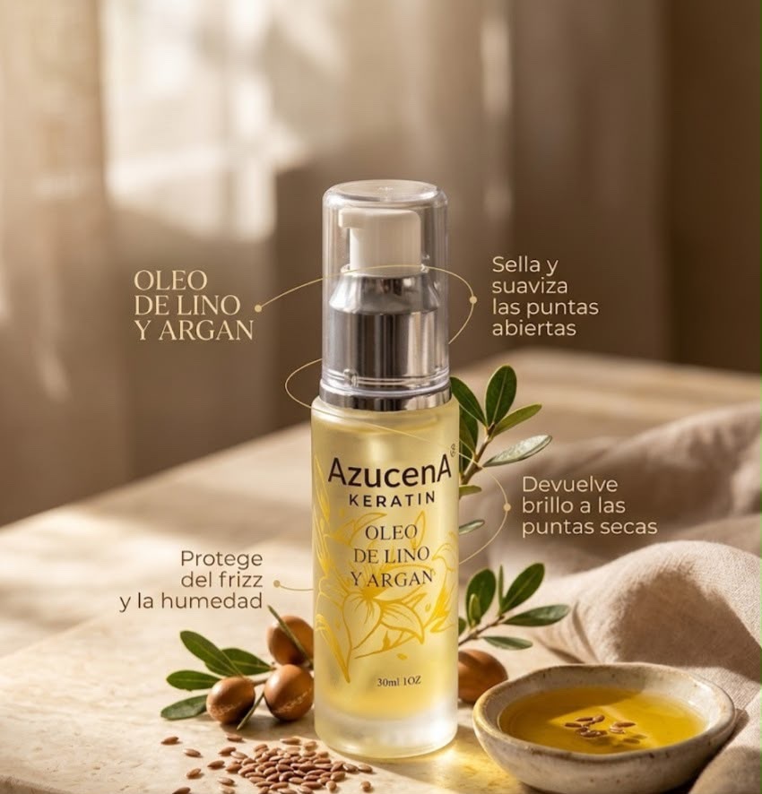 Gotas Azucena✨ El óleo de lino y argán de Azucena aporta suavidad inmediata, controla el frizz y deja el cabello más flexible, sedoso y con luz saludable.Ideal para sellar puntas, mejorar la textura y acompañar cualquier rutina de cuidado con un acabado ligero y elegante.