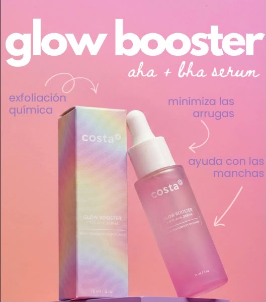Sérum potenciador de luminosidad con AHA y BHA✨ Glow Booster es un suero de tratamiento facial a base de alfa-hidroxiácidos beta-hidroxiácidos, ingredientes activos exfoliantes, capaces de eliminar las células muertas de la piel.