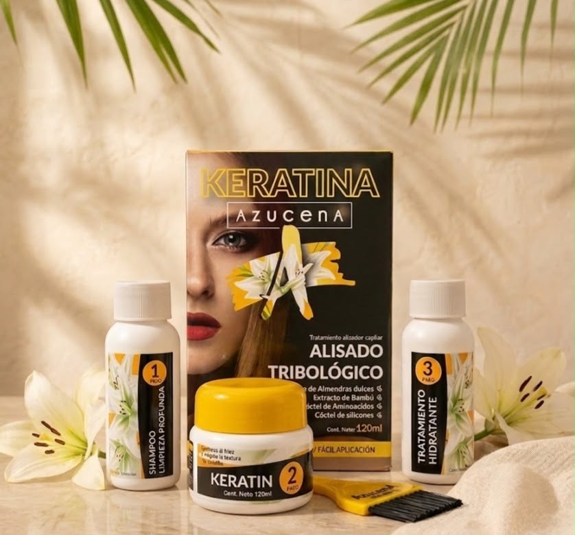 La Keratina Azucena fortalece la fibra, aporta nutrición profunda y deja una textura sedosa que se mantiene con el paso de las semanas. Su tecnología tribológica protege la hebra mientras alisa, mejora la resistencia y aporta brillo uniforme sin rigidez. Es momento de elevar tu rutina y darle a tu cabello el cuidado que merece.