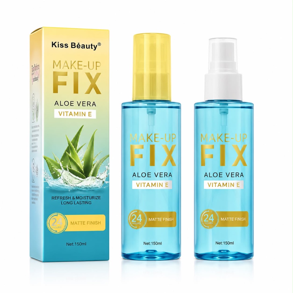 🩵Fijador de Aloe Vera con protector solar 🩵El Make-Up Fix Aloe Vera + Vitamina E de Kiss Beauty ayuda a prolongar la duración del maquillaje mientras hidrata y refresca la piel.  • Fija el maquillaje por más tiempo. • Enriquecido con aloe vera y vitamina E. • Refresca e hidrata la piel. • Acabado mate, ideal para el uso diario. • Apto para todo tipo de piel.